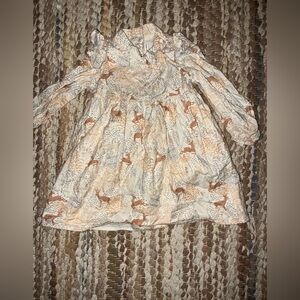 Janie and Jack Cream and Brown Deer Print Dress